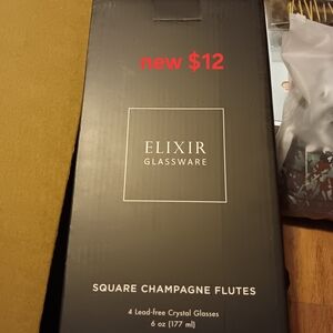Elixir Glassware Square Champagne Flutes - Elegant Black